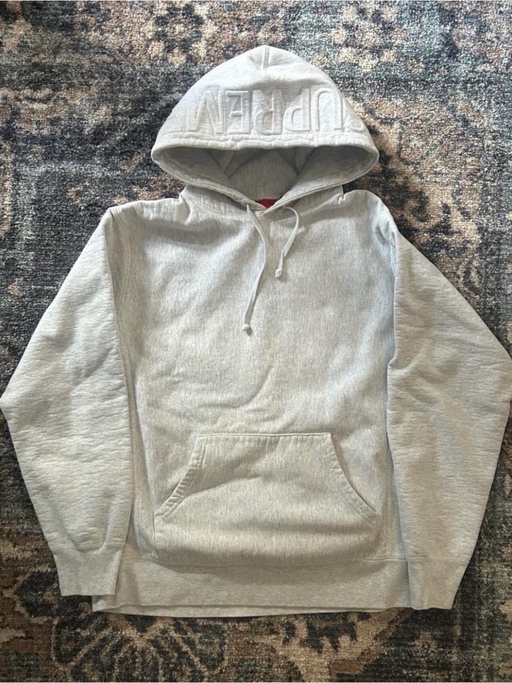 Supreme Light Gray Embroidered Hooded Sweatshirt